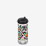 12 oz Insulated Water Bottle with Straw Lid - Leopard Print design