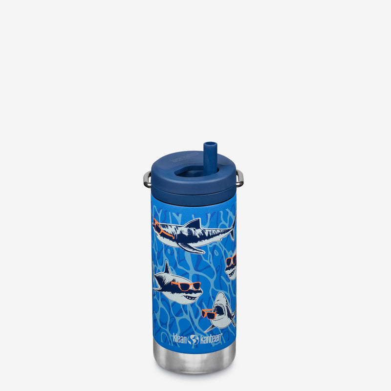 12 oz Insulated Water Bottle with Straw Lid - Sharks on Shades design