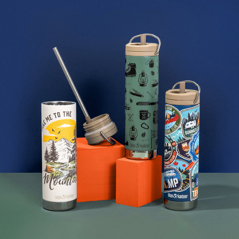 Limited Edition Camping Graphics Bottle  - all 3 on pedestals